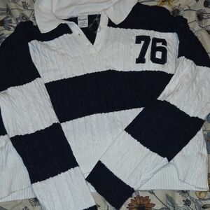 No Boundaries Navy and White V-Neck Sweater